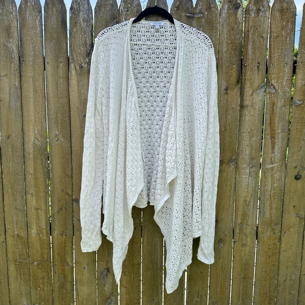 Johnny Was Selah Draped Cardigan White 100% Cotton Sz S
